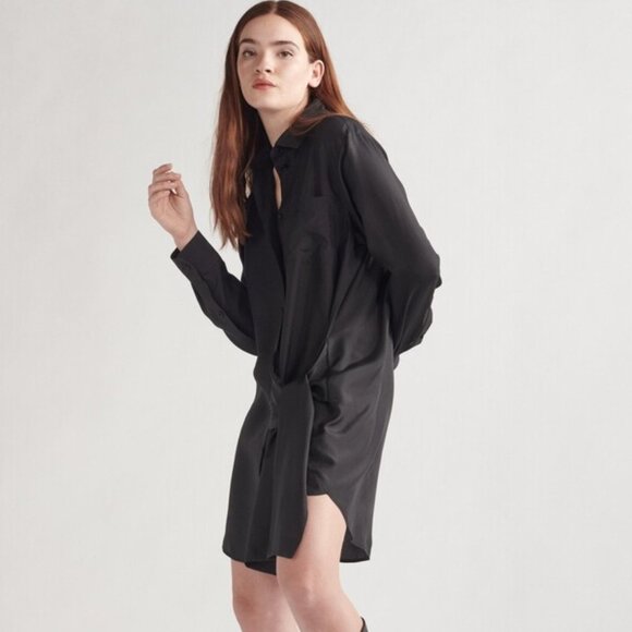 THAKOON SHIRT DRESS WITH SIDE WRAP TIE - BLACK - Picture 1 of 6